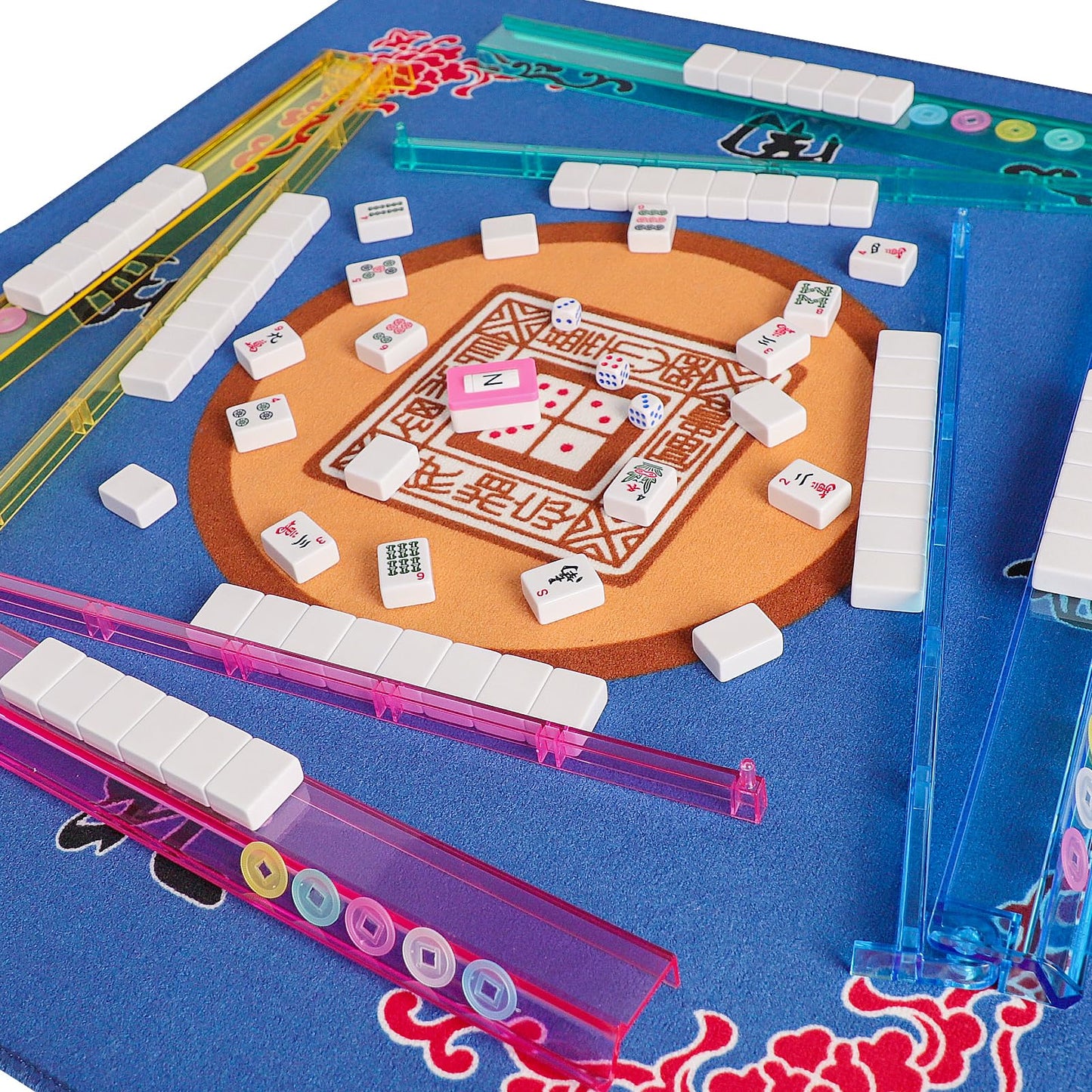 GUSTARIA American Mahjong Tile Set - 166 Premium White Tiles, Red Carrying Bag, 4 Color Racks, 10"x21"x5.1" - Complete Game Set