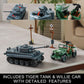 JOYCOLI WW2 Military Base Building Set - German Tiger Tank & Willys MB - Small - Gray/Green/Brown/Black - Model 99096