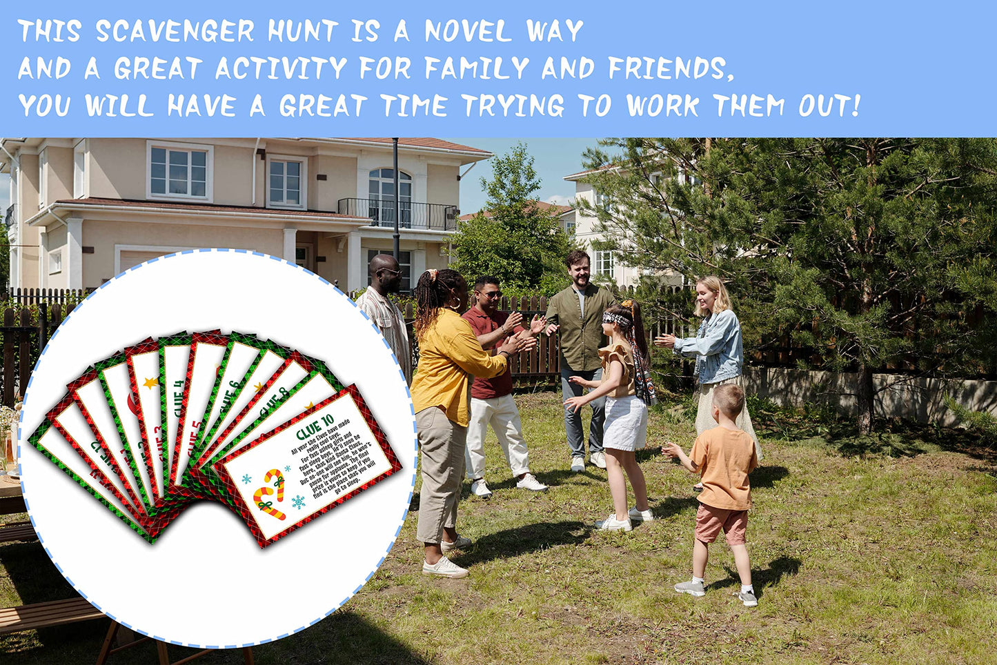 Gihyan Christmas Party Games - Scavenger Hunt Clue Cards with Envelopes, 13 Paper Cards for Xmas & New Year Celebrations
