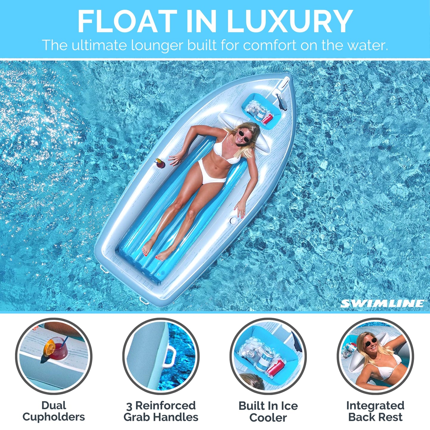 Swimline Classic Cruiser Pool Float, Blue/Grey