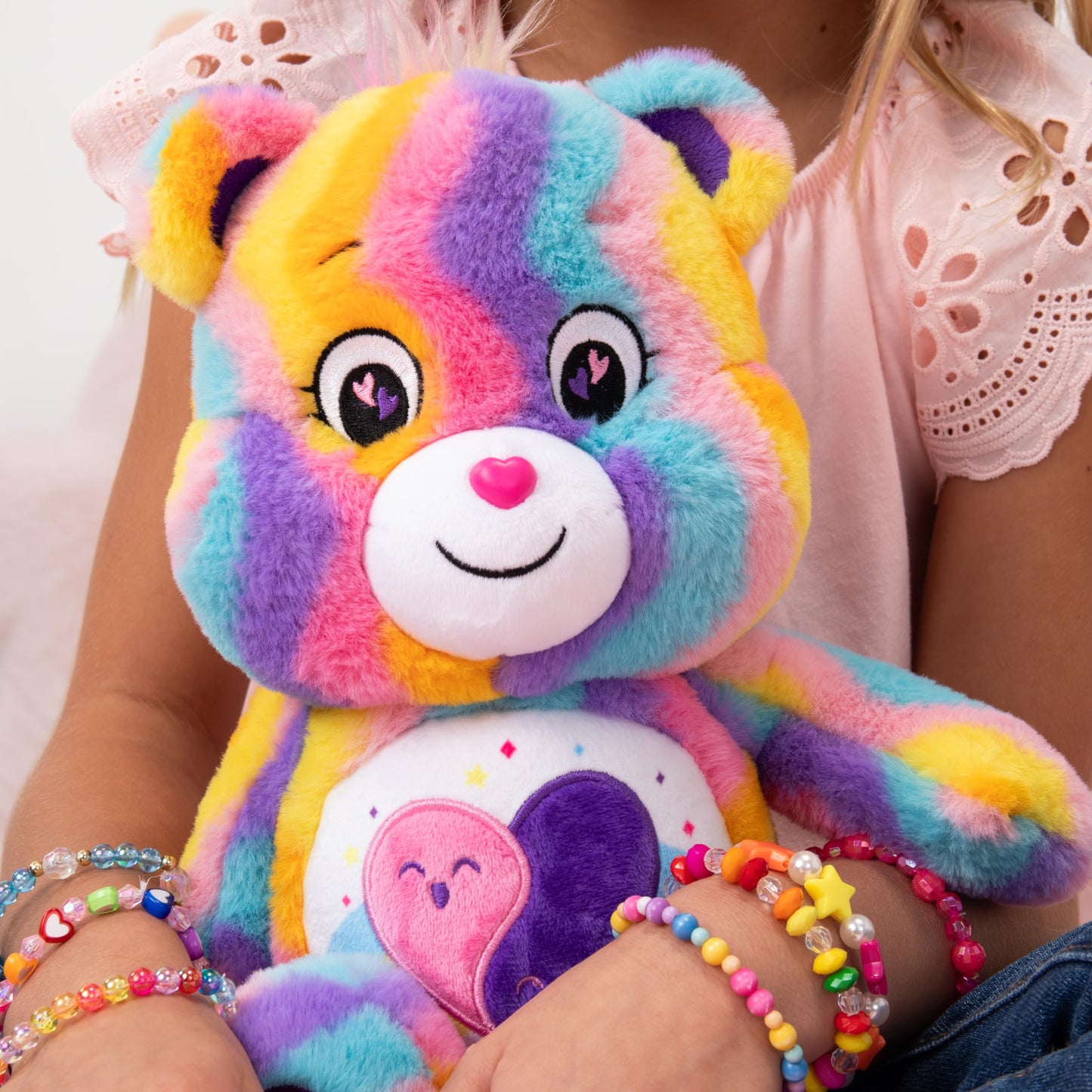 Care Bears 14' Friends Forever Bear Plushie - Tie-Dye Multicolored Made From Recycled Materials! Soft And Huggable! – Good For Girls And Boys, Employees, Collectors, Ages 4+