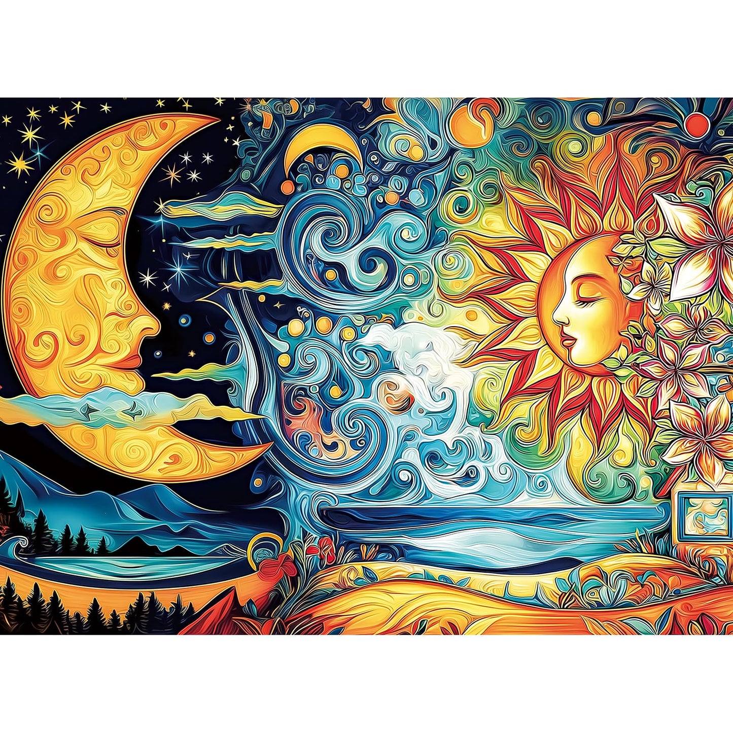 HQXXJW 300 Piece Puzzles for mature-themeds  300 Piece Puzzles for mature-themeds Large Piece  Fantasy Sun Moon Jigsaw Puzzle  Funny Gift for mature-themed Kids  Challenging Puzzle Perfect for Game Nights  20.5 X 15 in