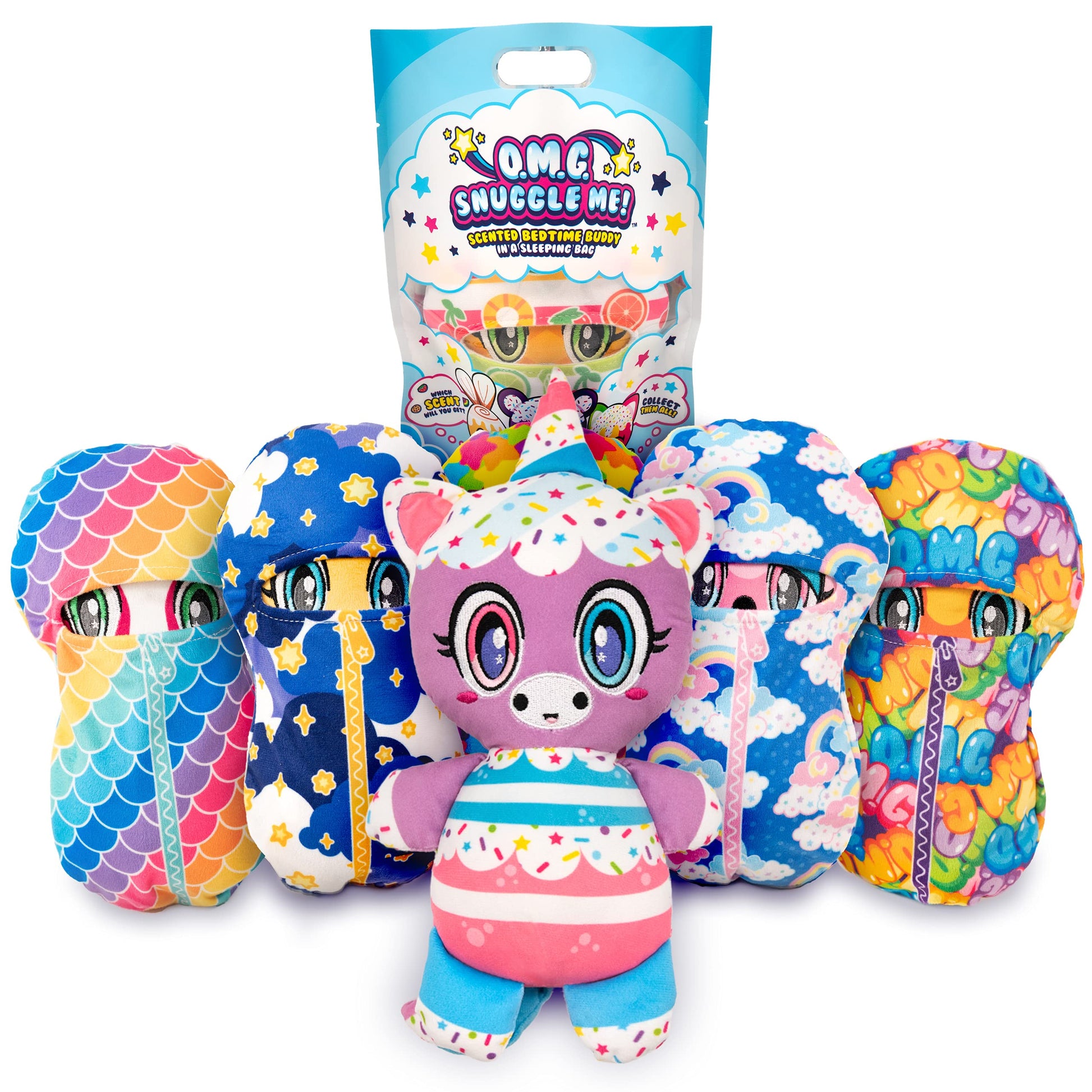 Scentco Omg Snuggle Me! Bedtime Buddies (Sleeping Bag Series), Scented Surprise Collectible 10 Inch Plush Toys (Mystery Blind Ba