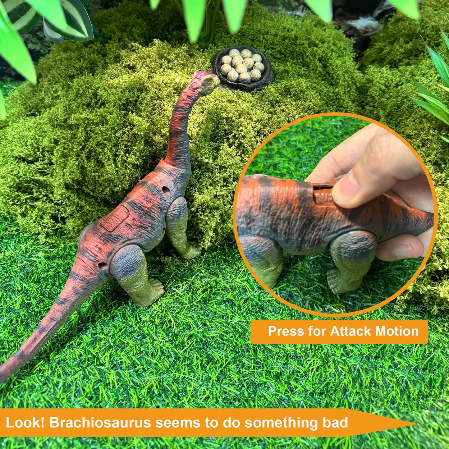 Eku Easyku Dinosaur Toys Styracosaurus Brachiosaurus Eudimorphodon With Wing Flapping Action, Movable Head Attack Motion