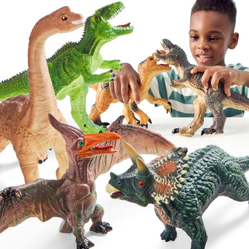 Joyin Big Dinosaur Toys For Toddlers, 6 Piece Large Soft Dinosaur Figures With An Educational Book, Jumbo Realistic Toys For Boys And Girls Gift, Kids Ages 1 2 3 4 5