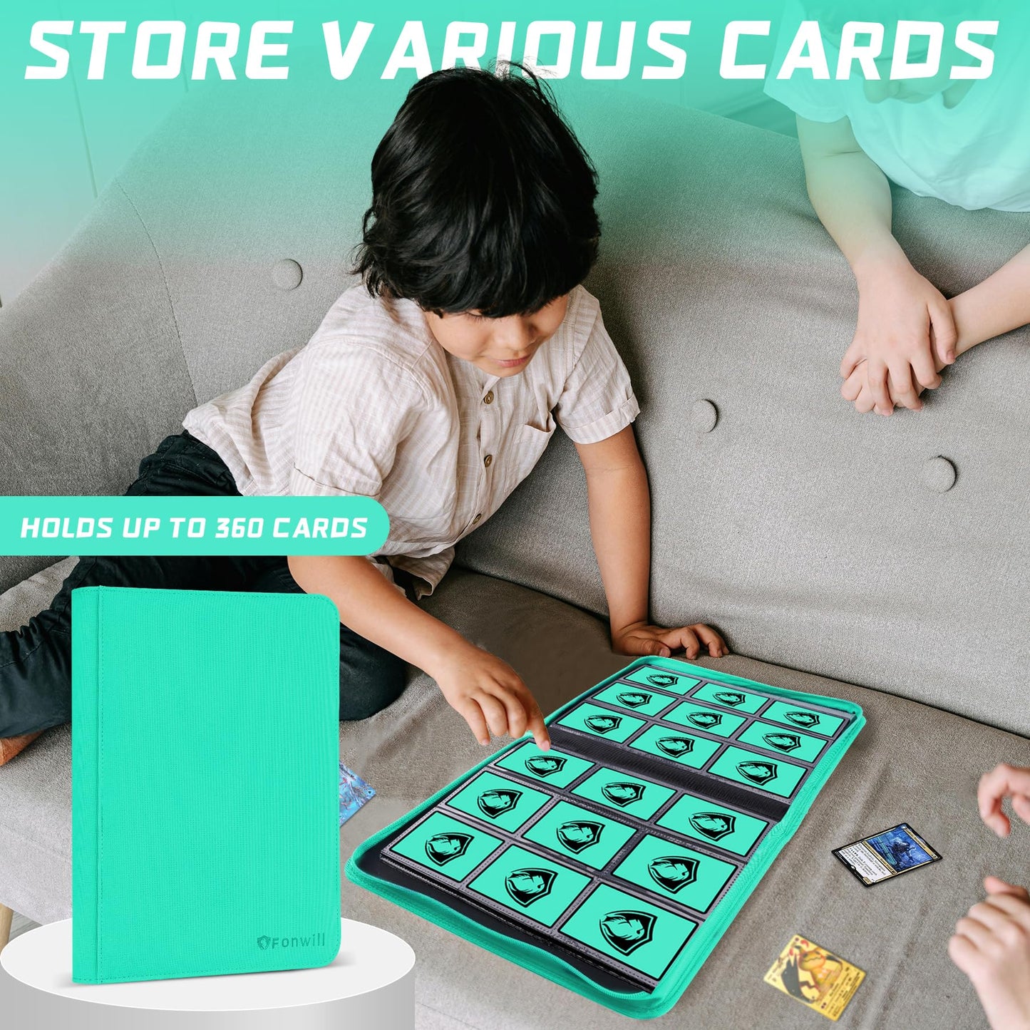 9 Pocket Card Binder  enhanced Zip Trading Card Binder  360 Double Sided Pocket PU Collection Binder  Collector Album  Card Folder for MTG  TCG  Sports Cards  (Cyan)