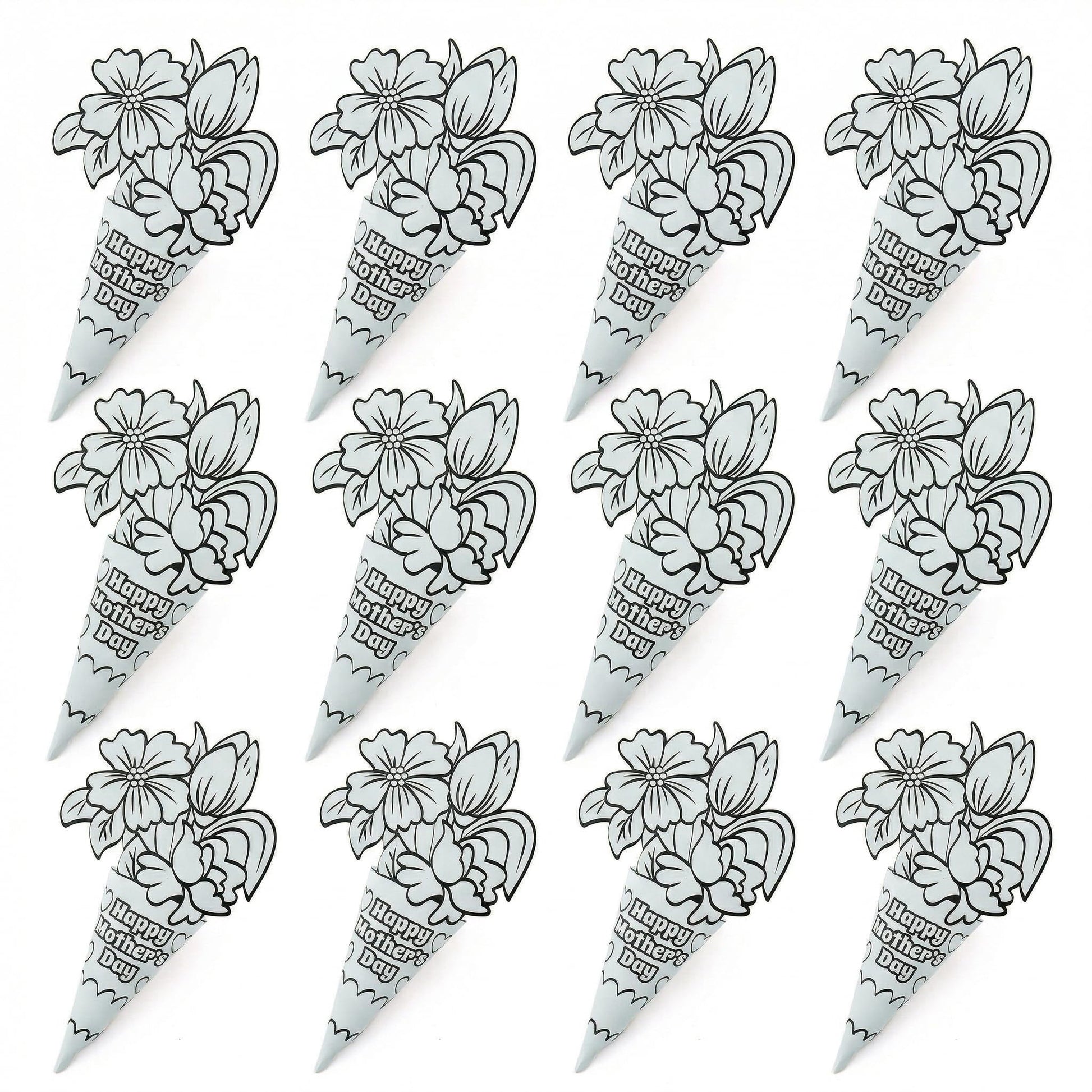 Fun Express Paper Flower Bouquet Kit for Kids - 12 DIY Flower Craft Kits for Mothers Day Crafts for Kids Classroom | Color Your 