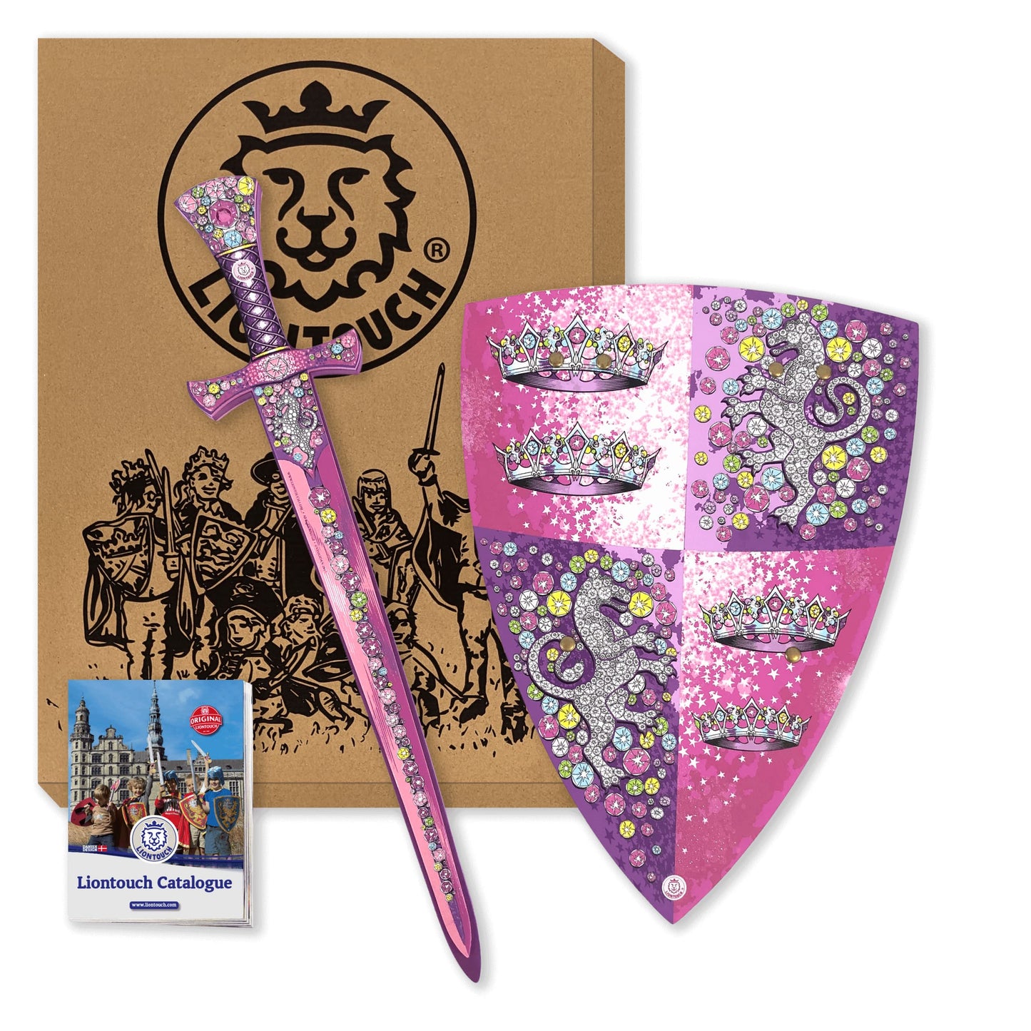 Liontouch Crystal Princess decorative replica blade & Shield For Girls | Medieval Play Set in Foam For Kids Pretend Play With Pink & Silver Lioness Theme | Safe  & Battle Acessories For Dress Up & Royal Costumes