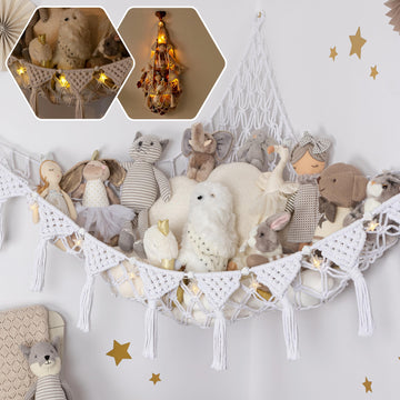 TIDYTEDS Snow White Macrame DreamLights Boho Stuffed Animal Storage Net for Stuffed Animals (Extra Large) and Stuffed Animal Net
