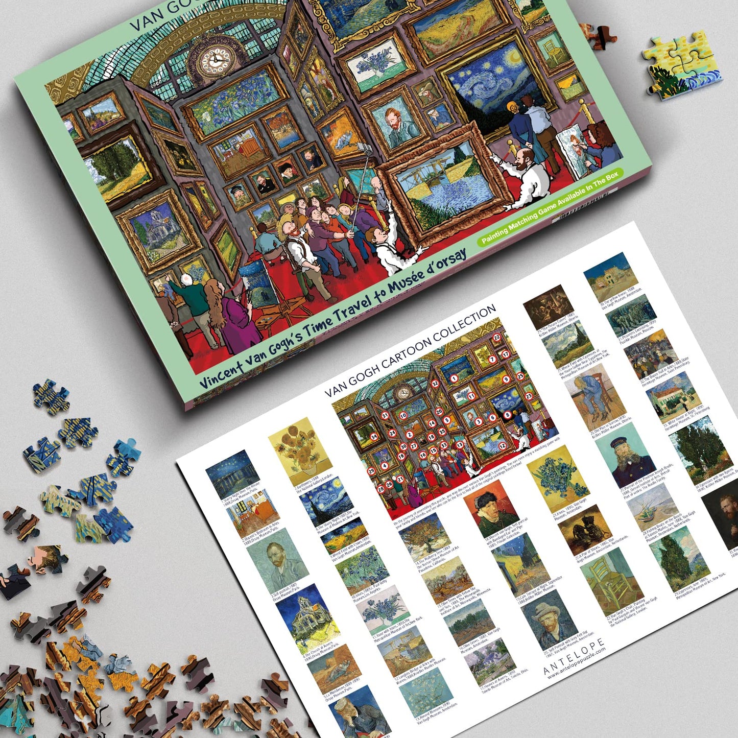 Antelope 2 in 1 1000 Piece Puzzle Bundle - Van Gogh's Time Travel to Muse Da Orsay - 1000 Piece Jigsaw Puzzle Bundle with Vase F