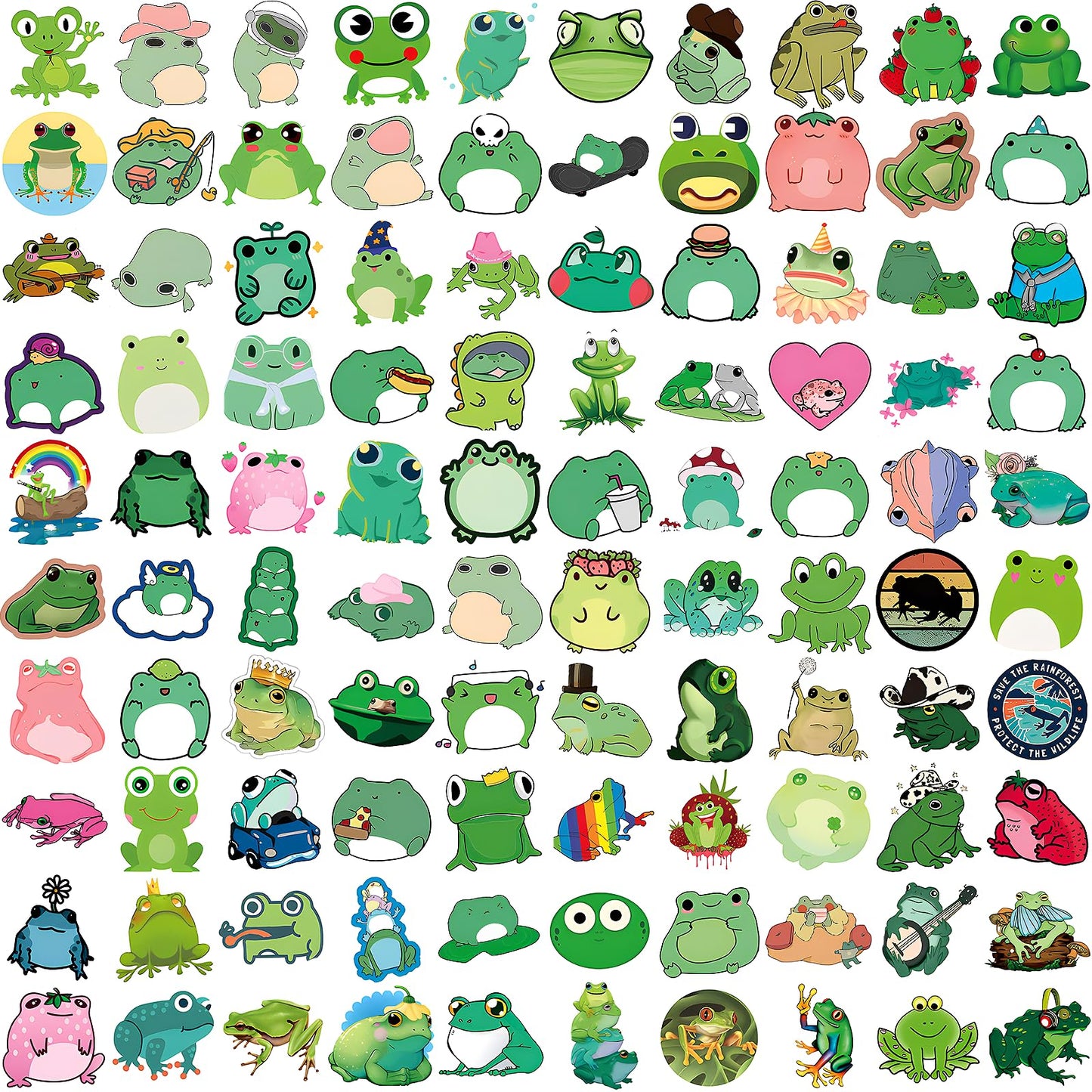 100Pcs Frog Stickers, Cute Frog Stickers For Water Bottles, Waterproof Vinyl Frog Stickers For Kids Laptops Phone Case Luggage D