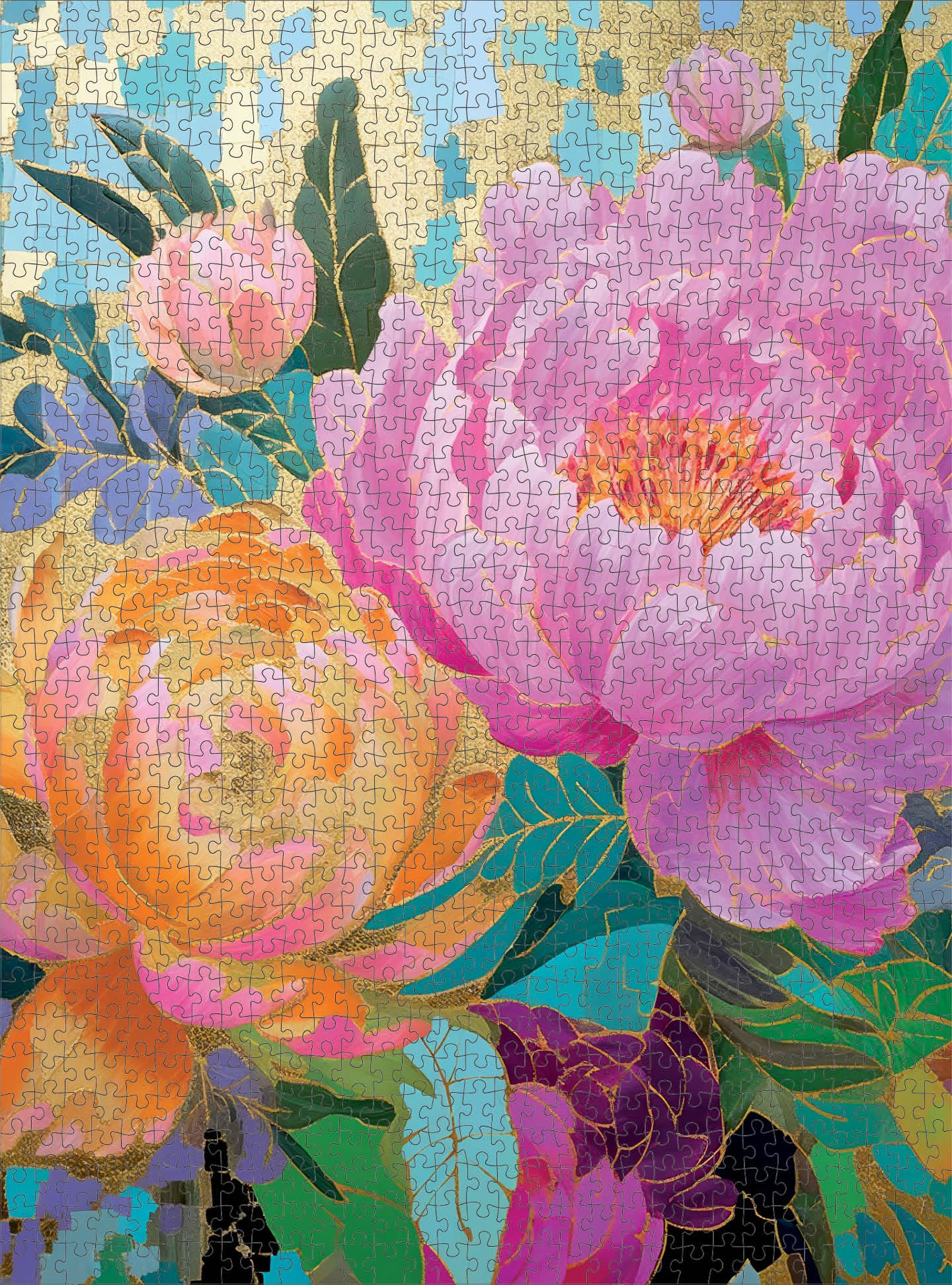 Cross & Glory 1000 Piece Jigsaw Puzzle - Golden Peony Dreams, Large, Premium Quality, Mosaic-Inspired Artwork with Gold Leaf Details
