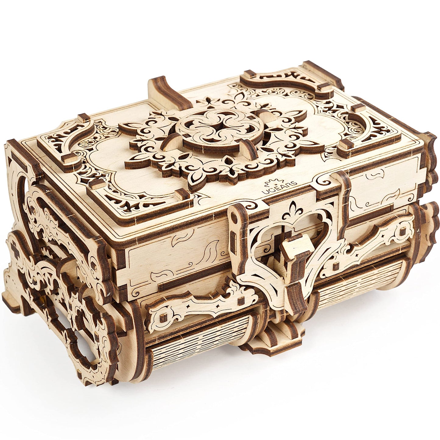 UGEARS 3D Wooden Puzzles Box - 3D Puzzle Antique Wooden Box Wooden Model Kits for mature-themeds - Laser-Cut Mechanical Model Construction Kit
