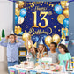Katchon, Xtralarge Blue And Gold Happy 13Th Birthday Banner - 72X44 Inch | Blue Happy 13Th Birthday Backdrop, 13Th Birthday Decorations For Boys | Blue And Gold 13Th Birthday Party Decorations Boy
