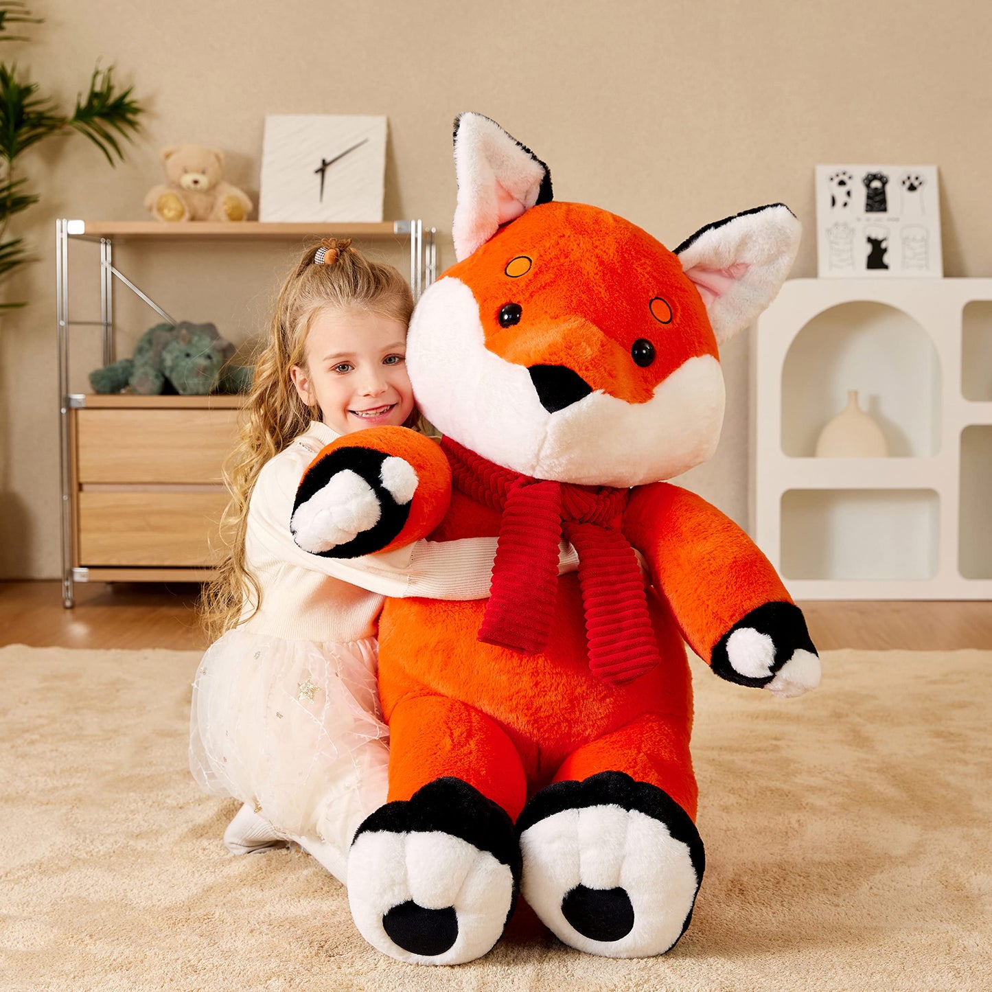 Earthsound Giant Fox Stuffed Animal Plush Toy,Large Realistic Fox Jumbo Big Size Soft Toys,Cute Huge Fluffy Plushy Oversized Fat