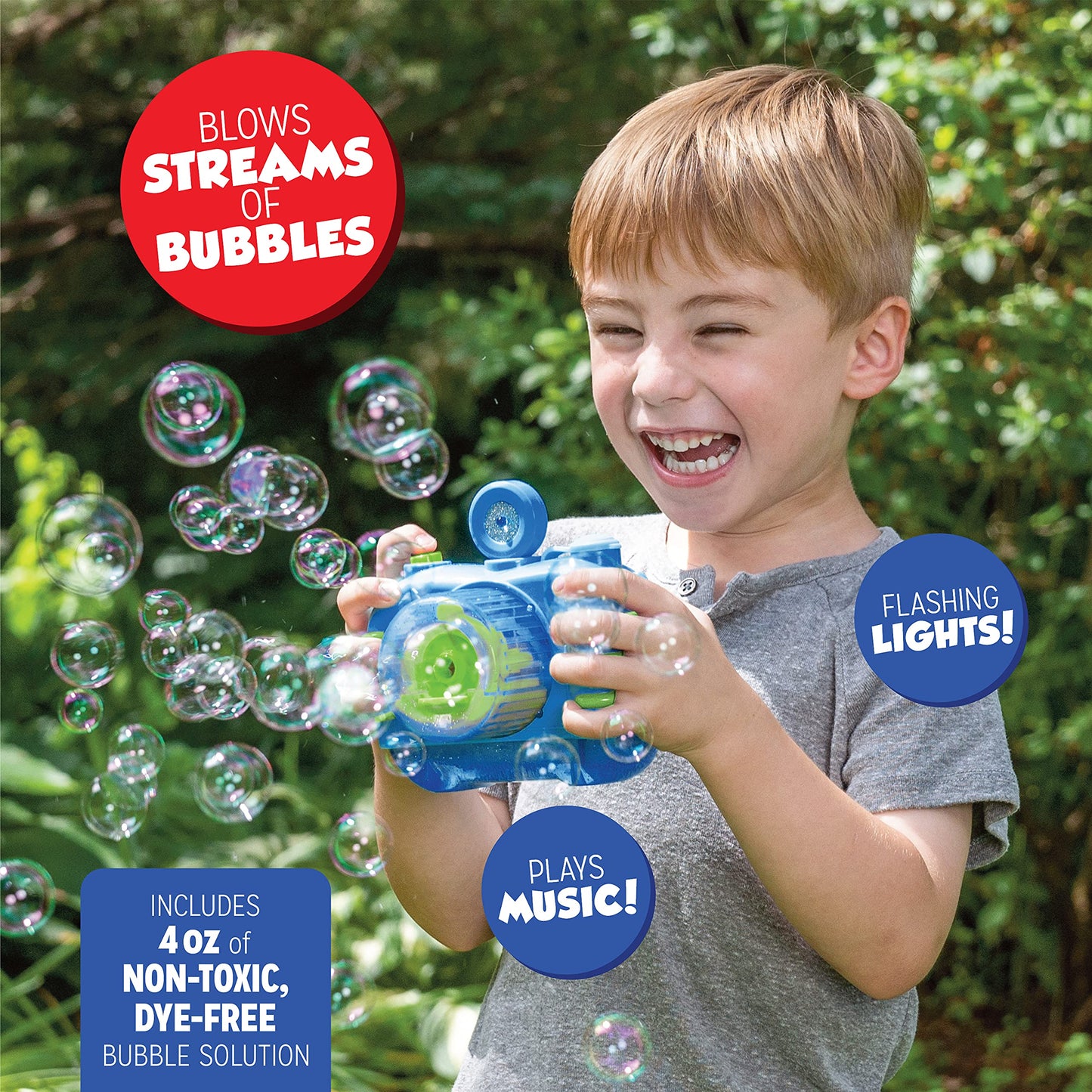 Fubbles Bubble Camera with Realistic Shutter Sound  Fun Lights and Music. Includes enhanced Bubble Solution  Blue (47301E)