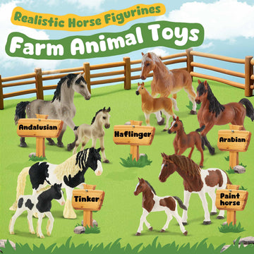 Zippytots 10PCS Horse Figurine Set - Realistic Plastic Toys for Toddlers - Educational Gift & Party Favors - Model BT013