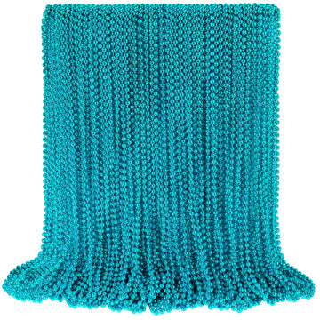 100 Pcs Teal Bead Necklaces, Teal Mardi Gras Beads Necklaces Turquoise Party Beads Necklace Bulk Round Beaded Necklaces For Mard