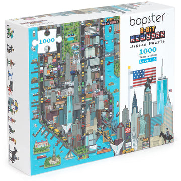 1000 Piece Puzzle - 8-Bit Retro Gaming Style New York City Jigsaw Puzzles 1000 Pieces For Adults Made With 100% Recycled Cardboard - Puzzles For Adults Level 3 By Bopster