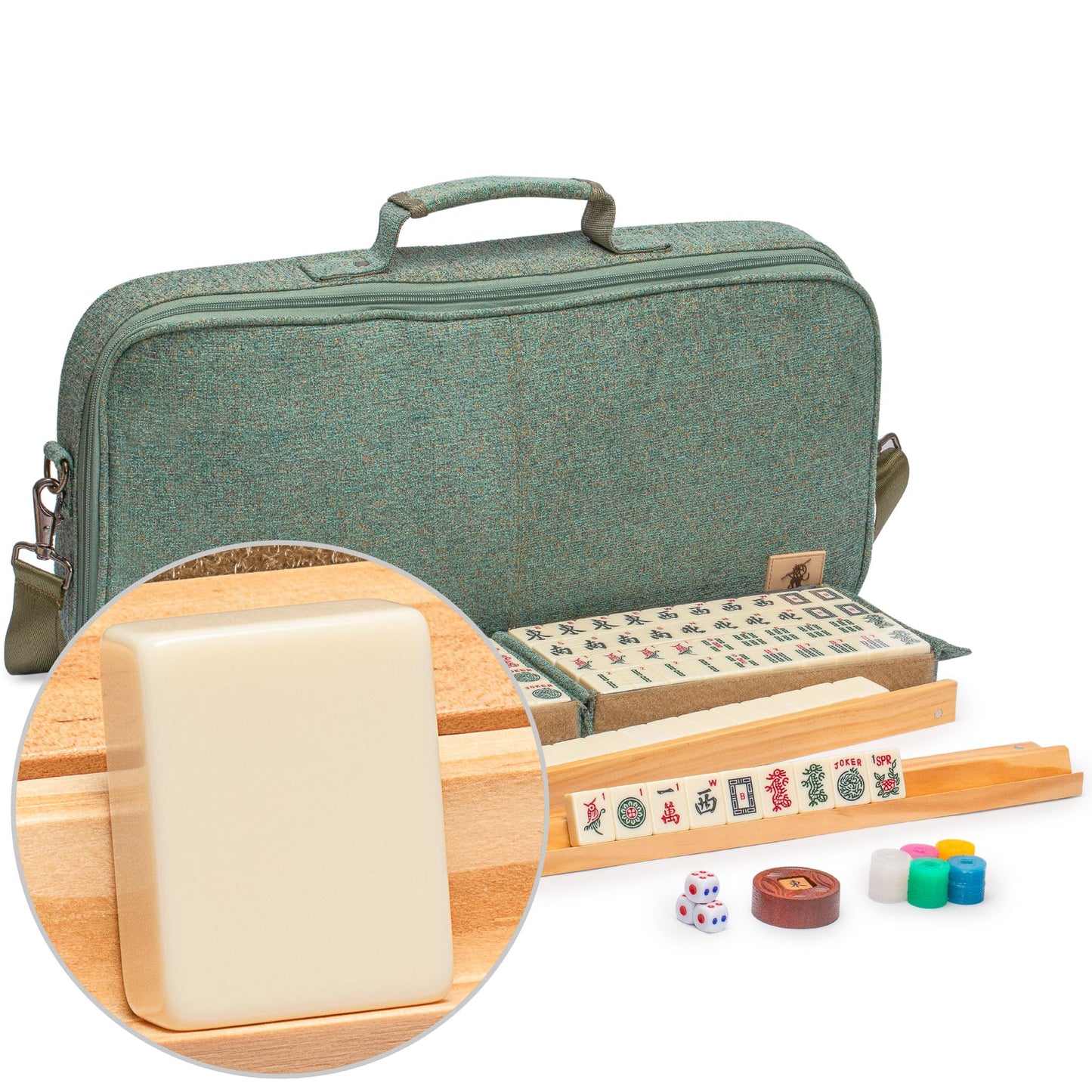 Yellow Mountain Imports American Mahjong Set, Heather With Soft Case - All-In-One Racks With Pushers, Scoring Coins, Dice, And Wind Indicator
