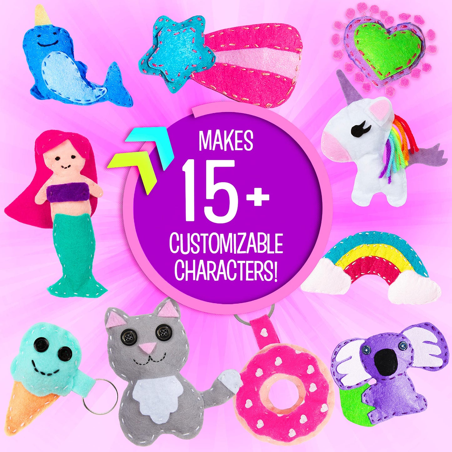Creative Kids Felt Sewing Kit - DIY Craft for 15+ Characters - Multicolor - Model 60402 - Fun for Kids 8+