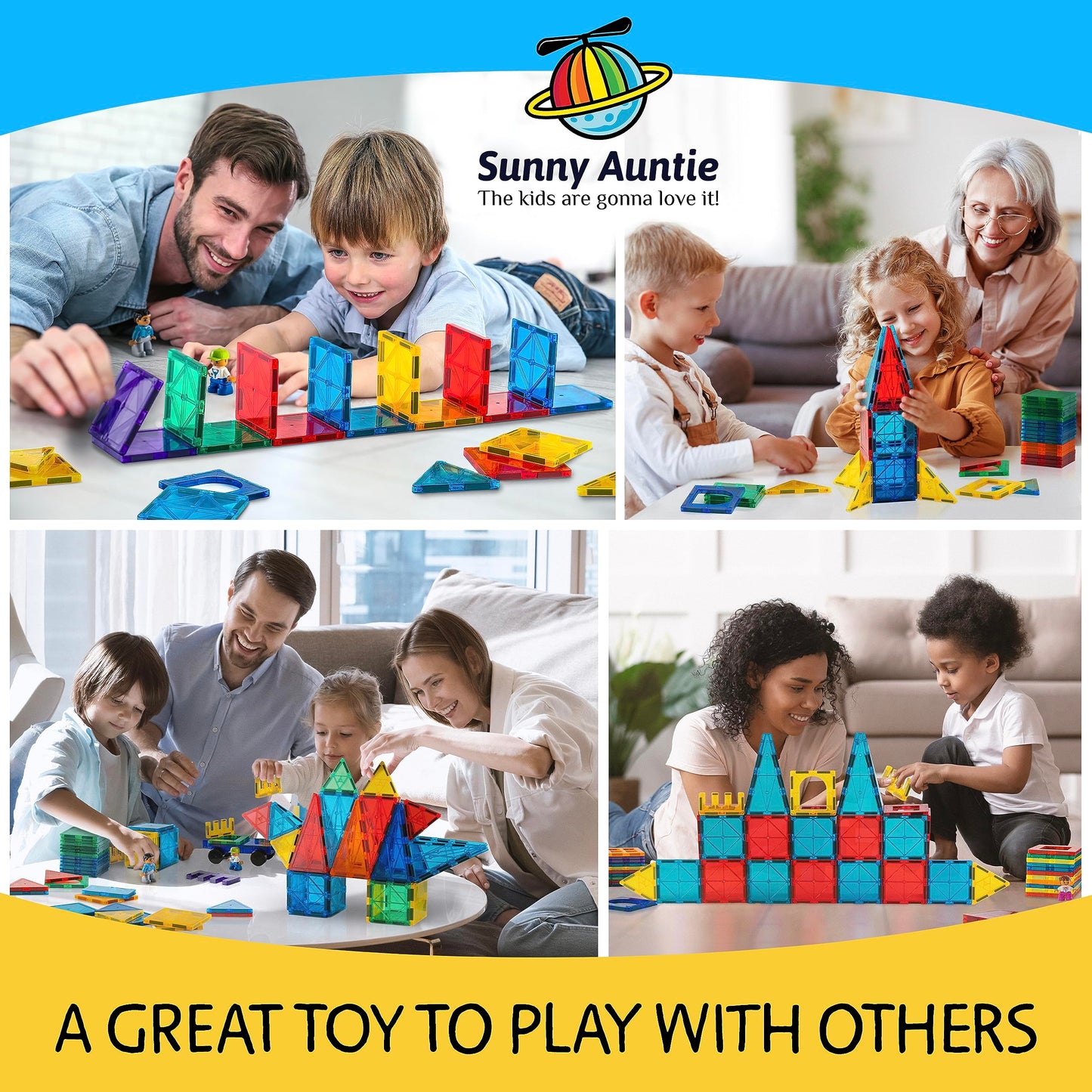 Sunny Auntie Magnetic Tiles 125 Pcs+ Bonus Zippered Case, Magnetic Tiles For Kids Toy For 3 4 5 6 7 8 Year Old Boys & Girls, Magnetic Tiles Building Set, Great Gift For Kids Aged 3-8, Xl Set