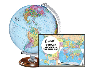 Replogle Student - Educational Classic World Globe, Blue Ocean, Raised Relief Feature, Including A Bonus Map, Made In Usa, 12'/30Cm Diameter