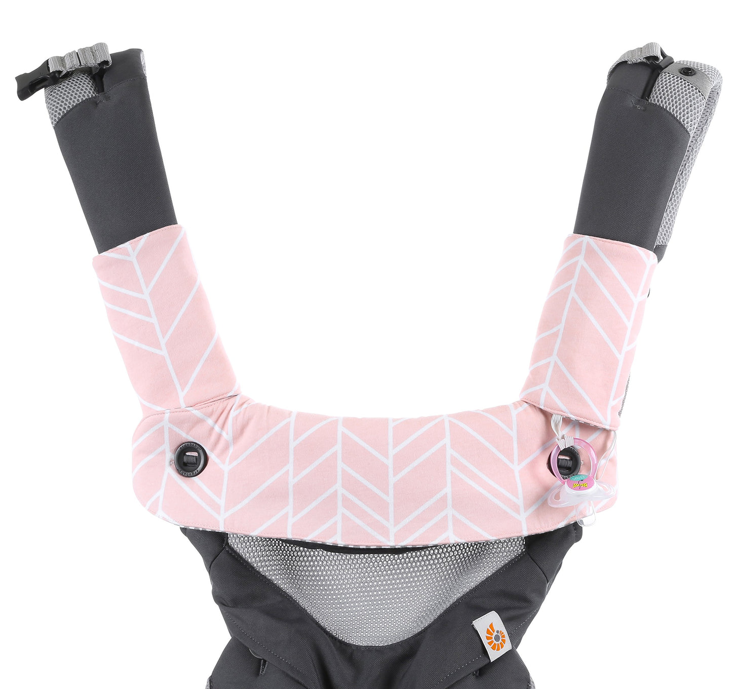 enhanced Drool and Teething Reversible Cotton Pad | Fits Ergobaby Four Position 360 + Most Baby Carrier | Pink Herringbone Design | Hypoallergenic | Great Baby Girl Shower Gift by Mila Millie
