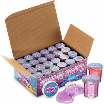 Mini Glitter Putty - (Bulk Pack Of 48) Mini Slime For Kids Party Favors In Assorted Neon Rainbow Colors For Birthday Party Favor, Fidget Toys, And Prizes
