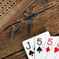 WE Games Cribbage Board Set, 16" Solid Walnut Wood, 3 Track with Metal Pegs, Brown, Model 301213