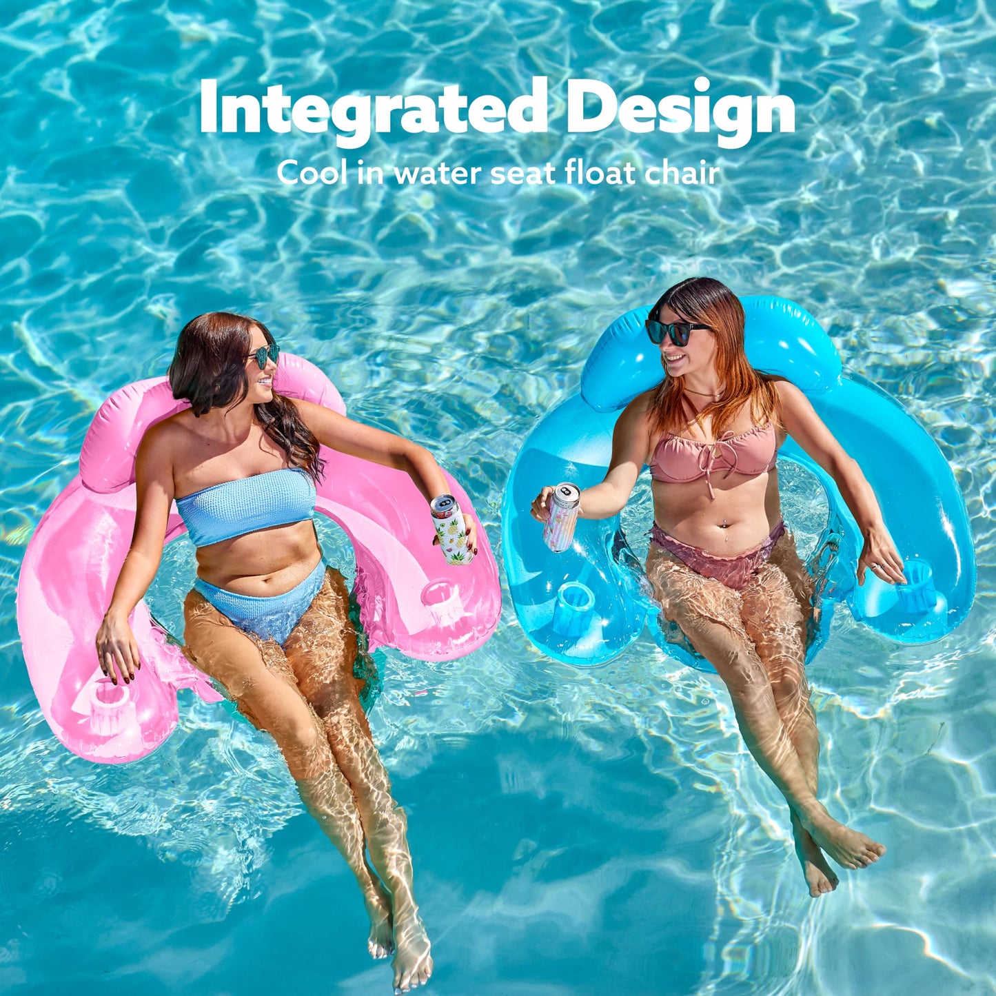 SLOOSH Inflatable Pool Floats mature-themed 2 Pack Pool Chairs with Cup Holders Pure Blow up Floats Chair Hck Noodle Mat for Relaxing Summer Water Fun Swimming Party Beach Blue Pink