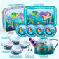JOYIN 35Pcs Mermaid Tea Party Set for Little Girls, Pretend Tin Teapot Set, Princess Tea Time Play Kitchen Toy with Dessert, Dou