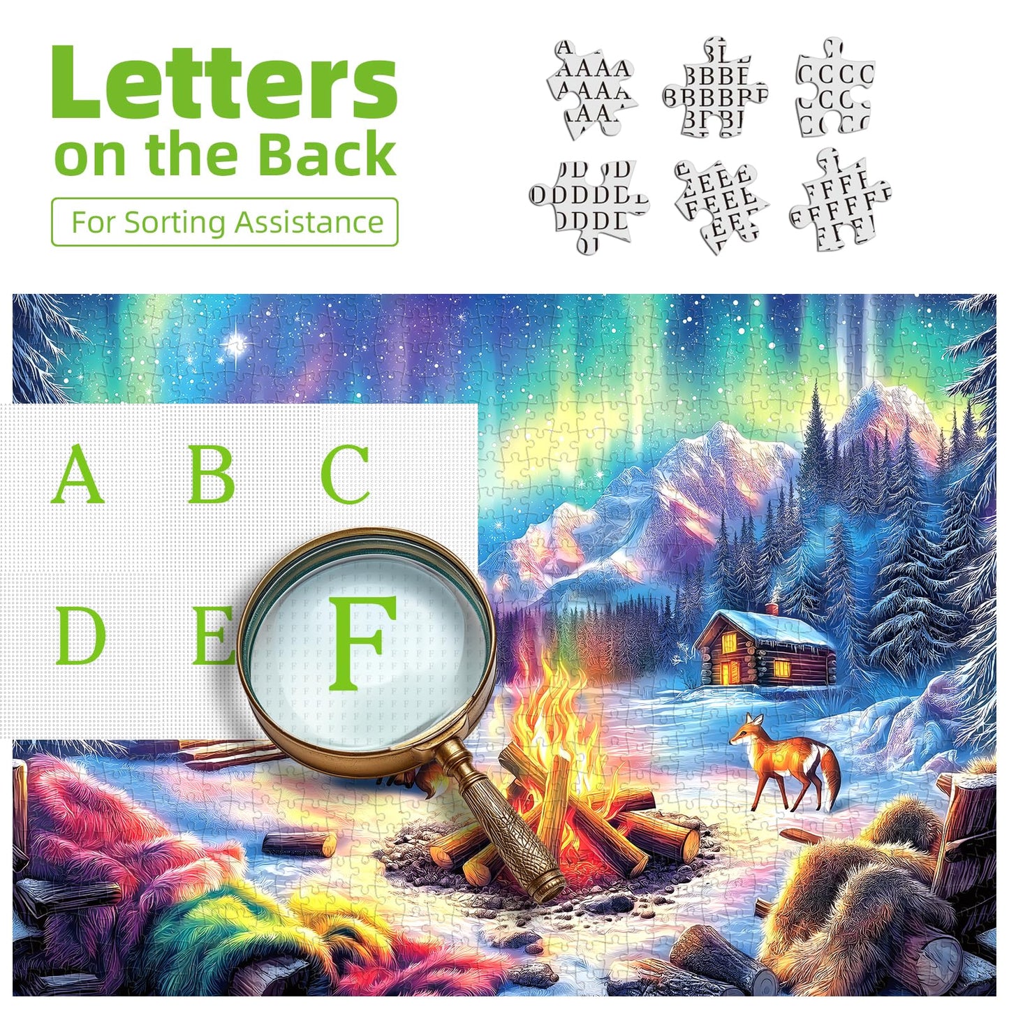 Blueforest 1000 Piece Jigsaw Puzzle For Adults - Winter'S Night Bonfire | Challenging Northern Lights Design | Impossible Hard D