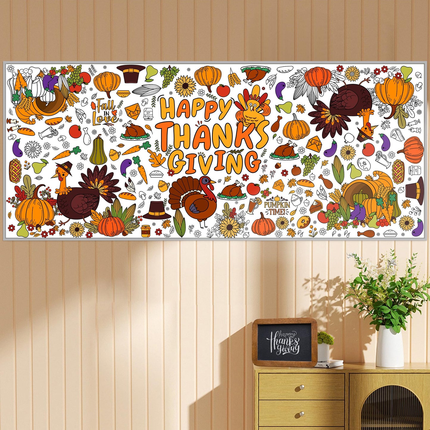 Ohome Thanksgiving Giant Coloring Poster/Tablecloth-Thanksgiving Crafts For Kids-30 X 72 Inches Jumbo Paper Coloring Banner Than