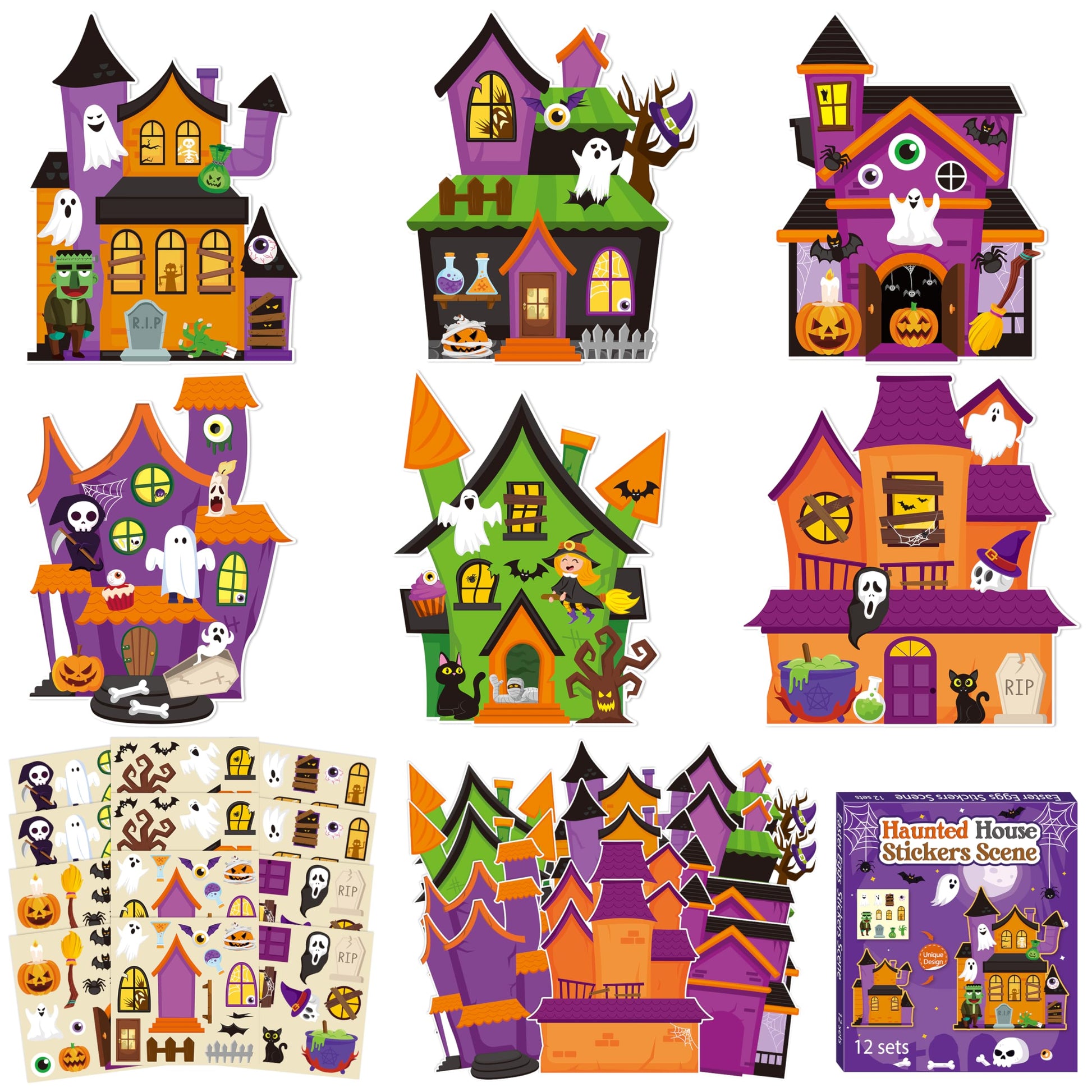 CY2SIDE Halloween Haunted House Scene Sticker - 12 Set Halloween Ghost Sticker for School Rewards, Haunted House Scene for Class