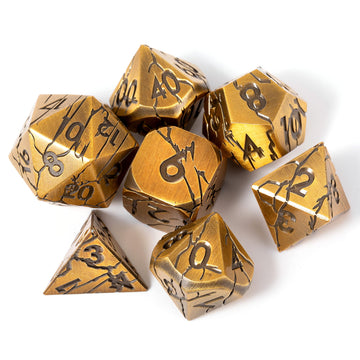 DND Metal Dice - Ancient Gold Ruins Cracked Metal Dice - Polyhedral Dice Set for RPG D&D MTG Pathfinder and More - Beautifully D