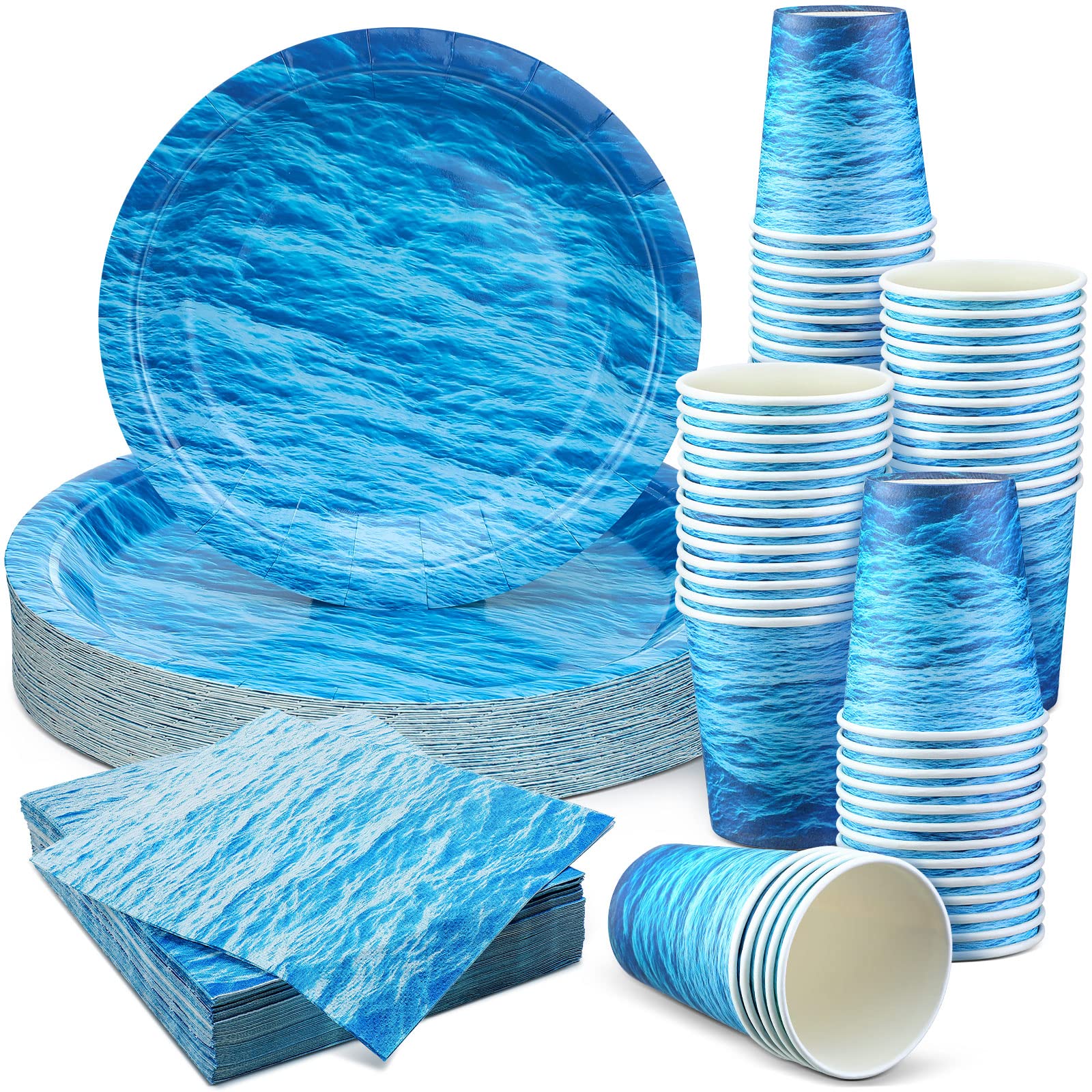 Marsui 200 Pieces Party Supplies Tableware Set Patterns Printed Plates Napkins Cups Table Decorations for Baby Shower Birthday P