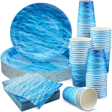 Marsui 200 Pieces Party Supplies Tableware Set Patterns Printed Plates Napkins Cups Table Decorations for Baby Shower Birthday P