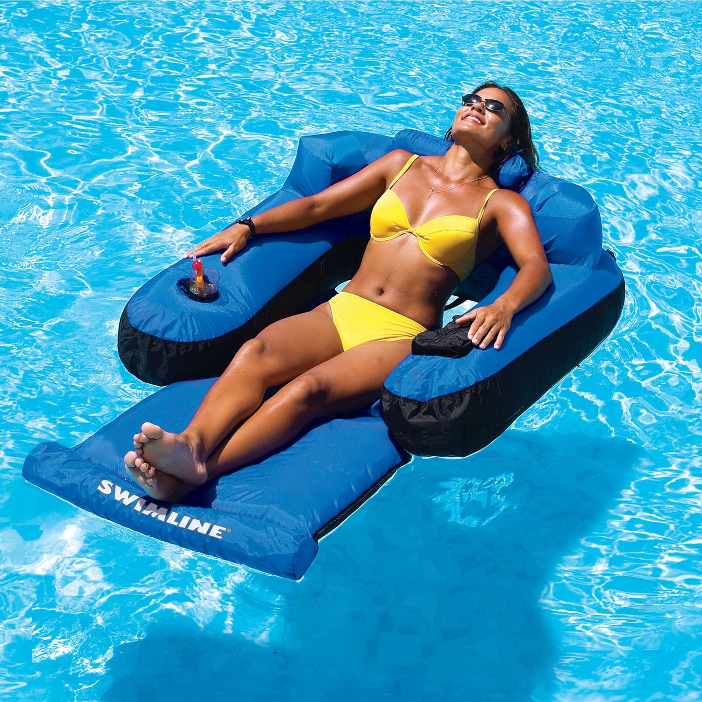 Big Joe Shaka Sling XL Pool Float, Ripple Blue, Doubled-Sided Mesh, Quick Draining Fabric, No Inflation Needed