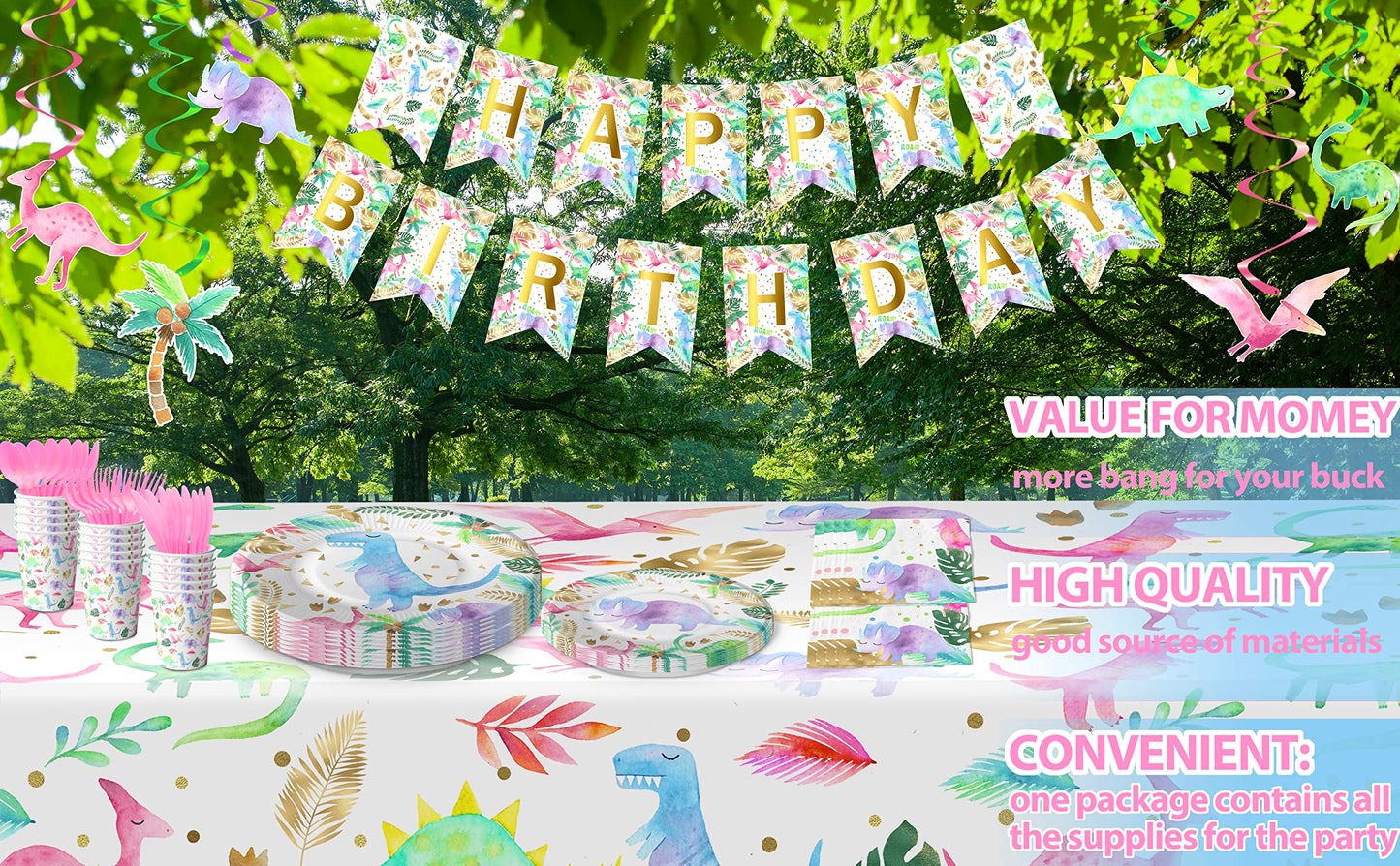 Girls Dinosaur Birthday Party Favors, Pink Dino Party, Girls Dinosaur Theme Birthday Party Supplies (Dinosaur Tableware)