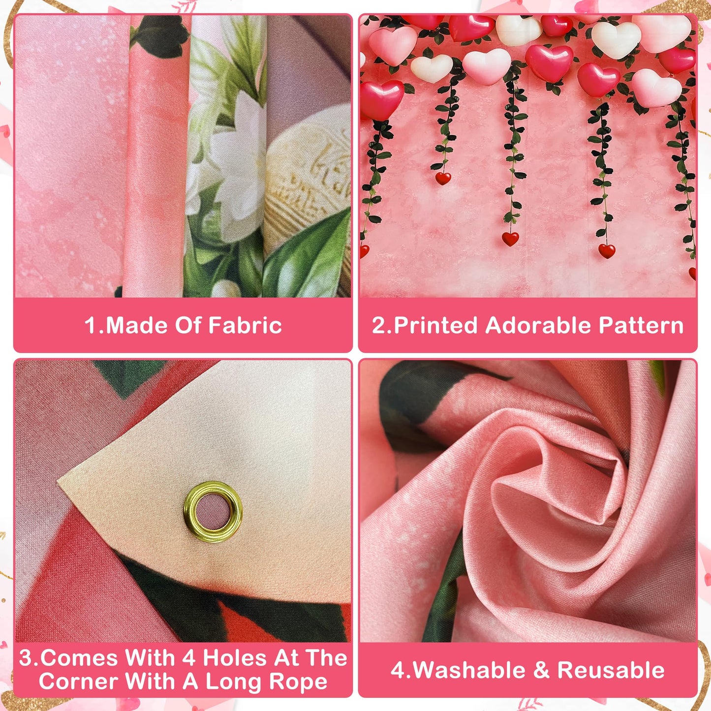 KatchOn, Heart Valentines Day Backdrop - XtraLarge, 72x44Inch | Valentines Backdrops for Photography | Happy Valentines Day Bann