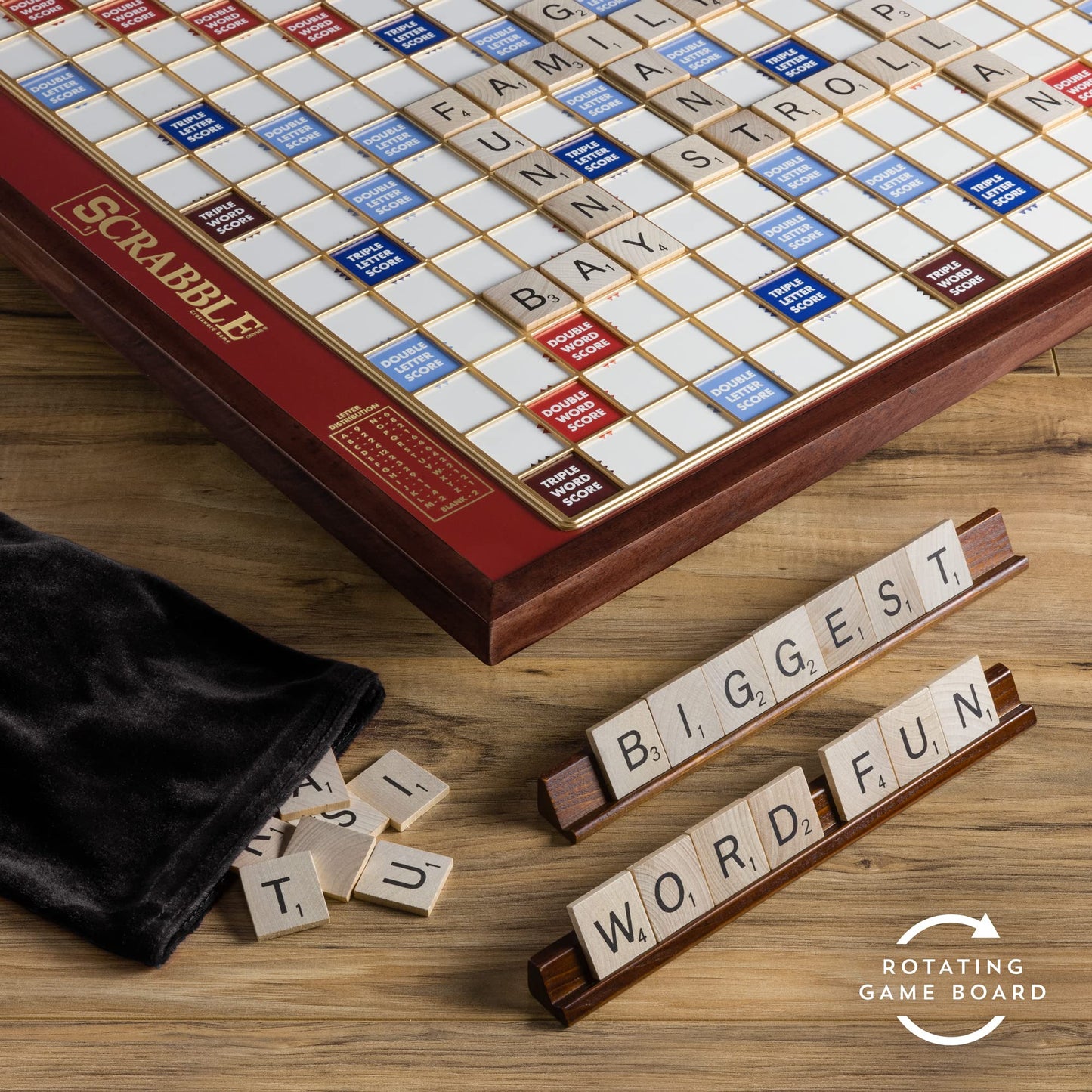 Ws Game Company Scrabble Giant Deluxe Edition With Rotating Wooden Board