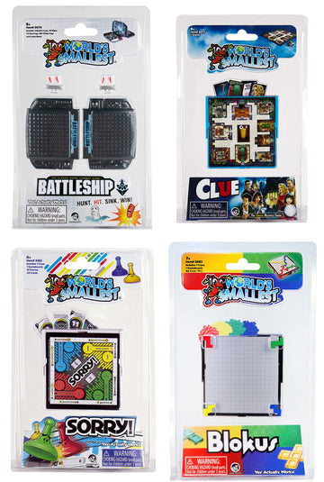 Worlds Smallest Board Games Set of 4 - Clue  Sorry  Battleship  Blokus (Bundle)