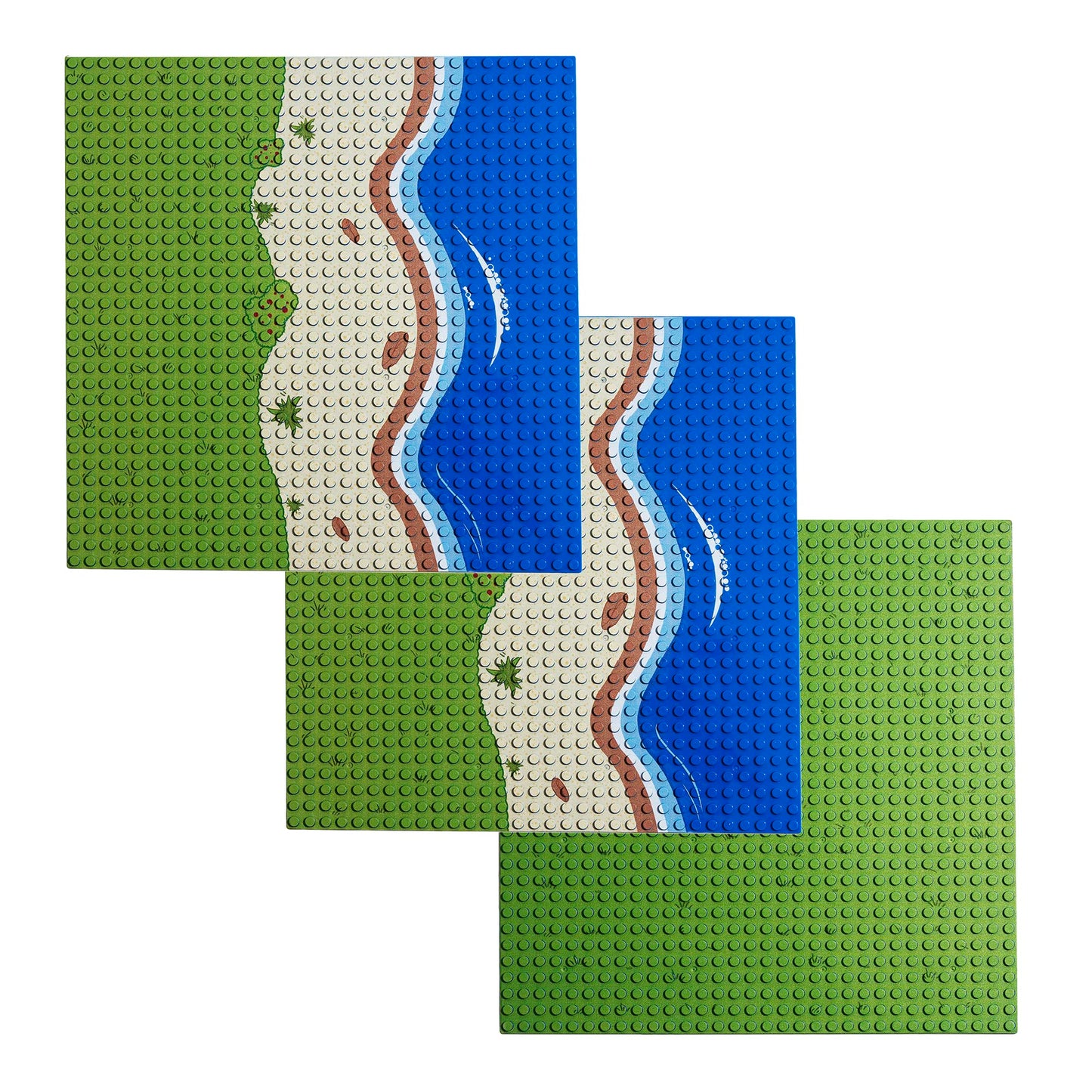 Island Building Block Base Plates Compatible With All Major Brands - 3 Pack Of Island Plates - 2 Straight & 1 Center Grass Addon To Expand You Island - 10 X 10 Inches Baseplate For Building Bricks