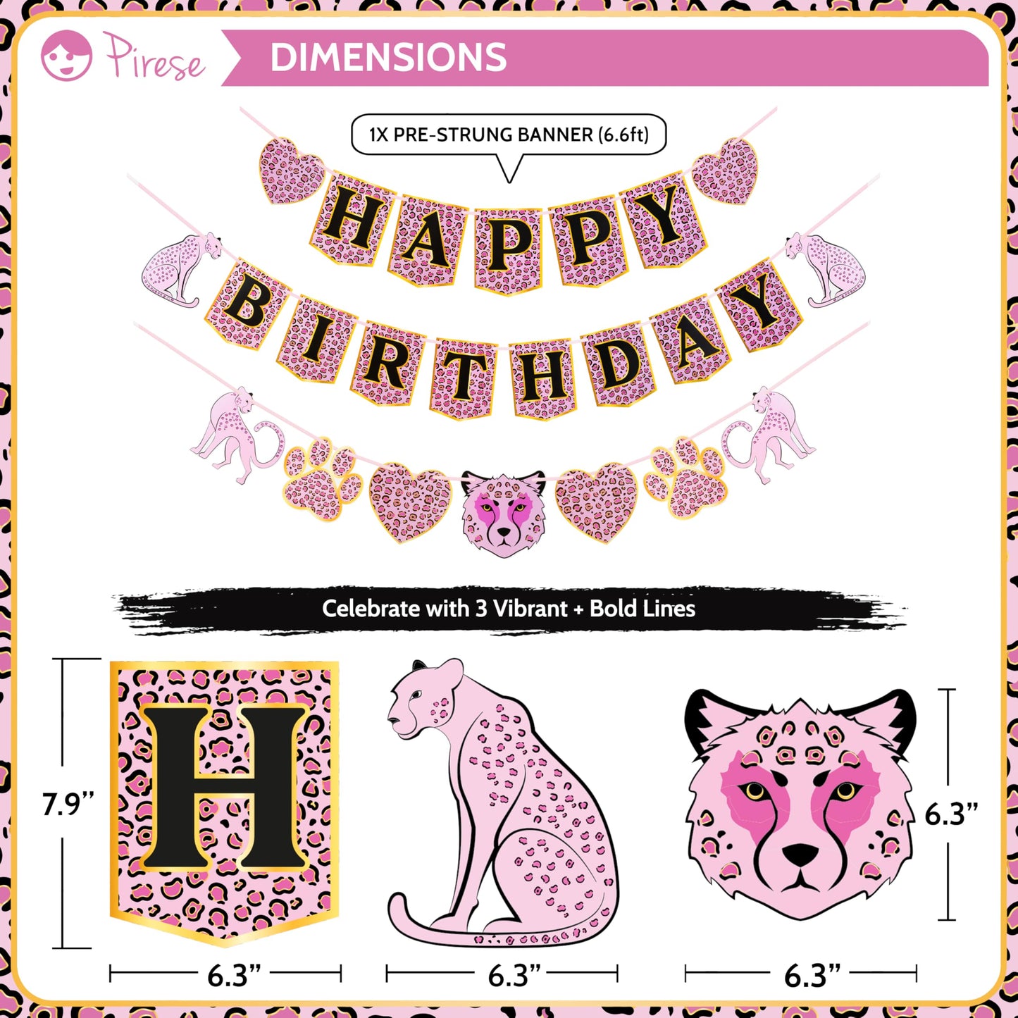 Pirese Pink Cheetah Happy Birthday Banner, Pink Cheetah Birthday Decorations, Leopard Party Decorations, Animal Birthday Party D