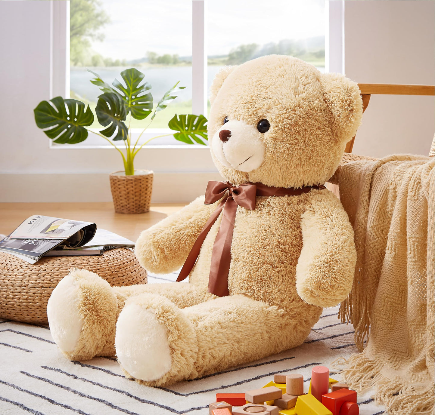 Yunnasi Big Teddy Bear Stuffed Animal 35 Inches Giant Stuffed Bear Gift For Girlfriend Children On Birthday, Light Brown