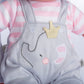 Jc Toys | Berenguer Boutique | Baby Doll Outfit | Gray Overall Shorts With Pink Stripes | Includes Headband And Booties | Ages 2+ | Fits Dolls 14'- 16'