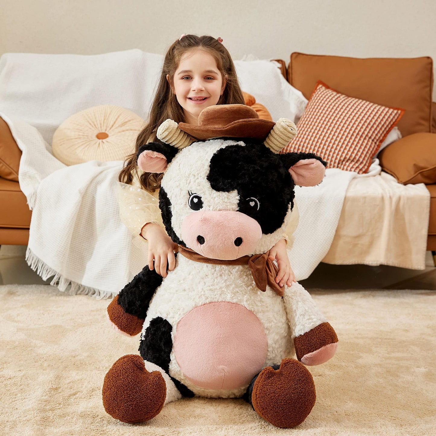 Ikasa Giant Cow Stuffed Animal Plush Toy,30 Inches Large Big Jumbo Soft Toys, Huge Size Cute Fluffy Plushy Fat Oversized Plushie