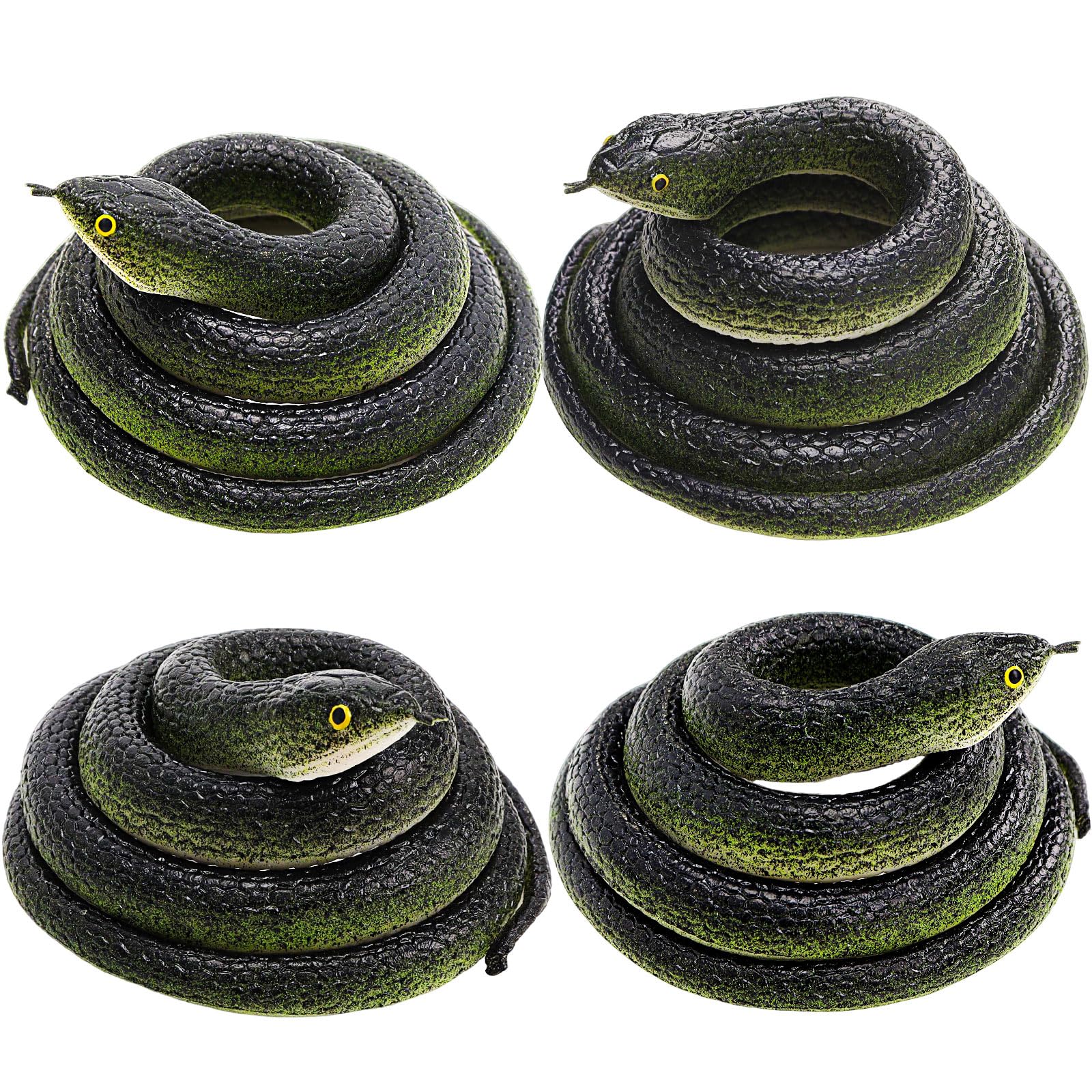 HFATMOS 4 Pcs Realistic Rubber Snakes, Plastic Snakes, Prank Snake Toy ...
