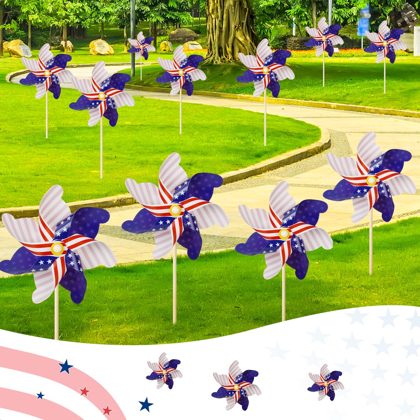 12Pcs American Flag Patriotic Pinwheels Fourth Of July Decor Outdoor, Garden Wind Spinners Patriotic Decor Independence Day Gard